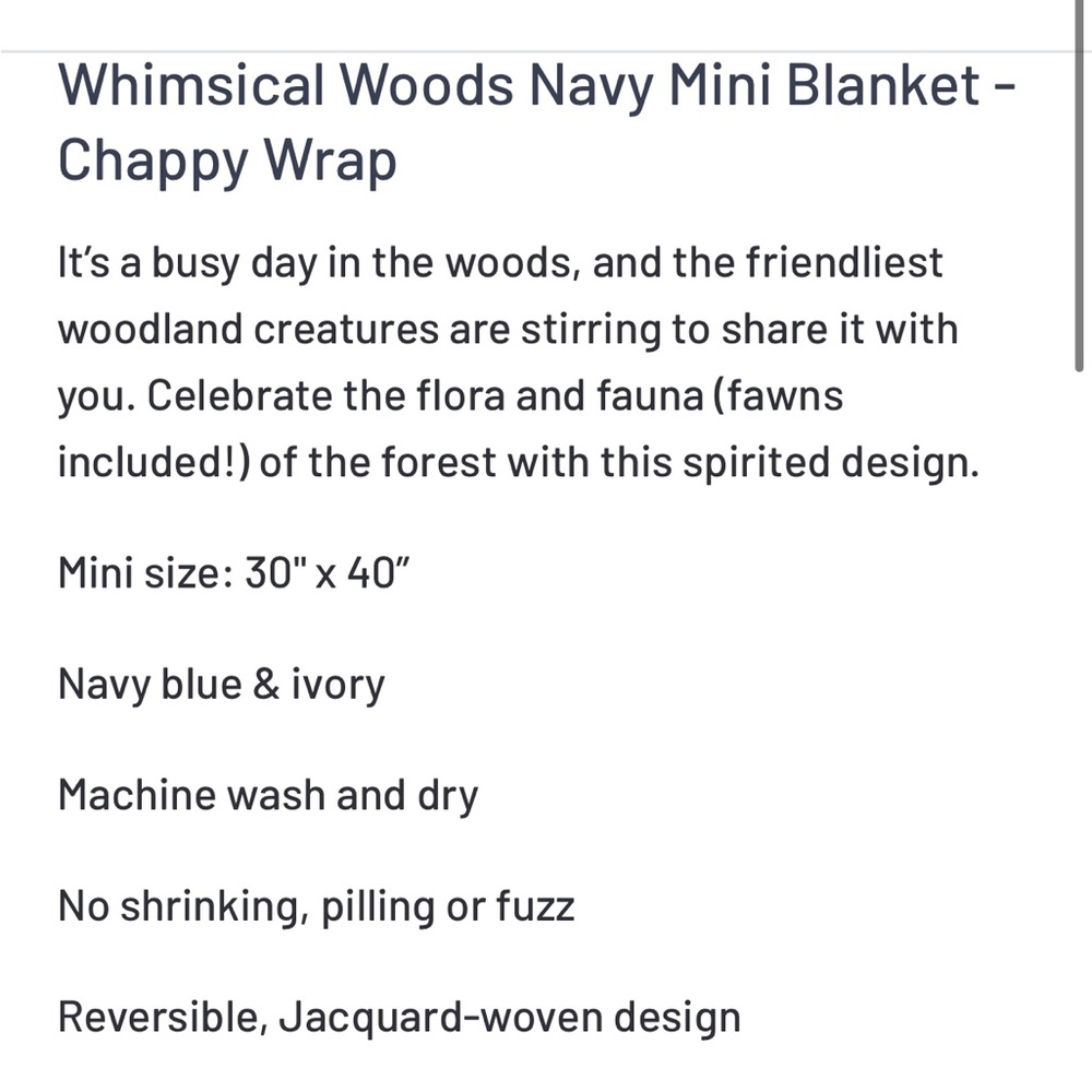 Chappywrap Whimsical Woods Navy Mini Blanket - NWT - Picture 4 of 4